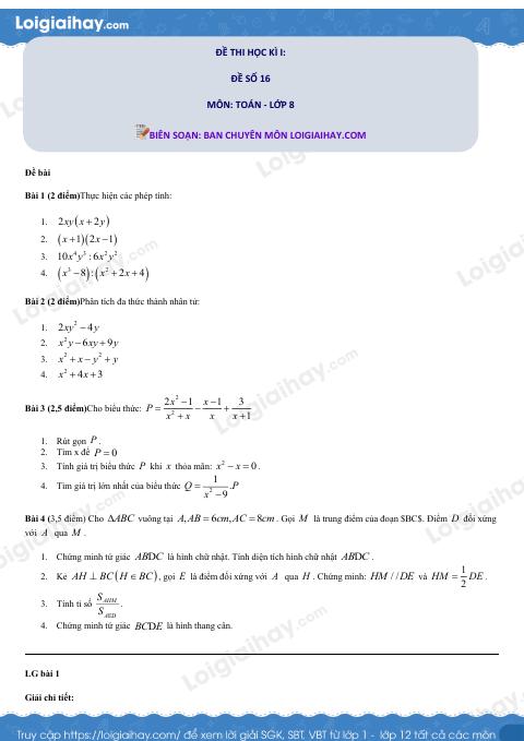 Đề số 16 - Đề kiểm tra học kì 1 - Toán 8
